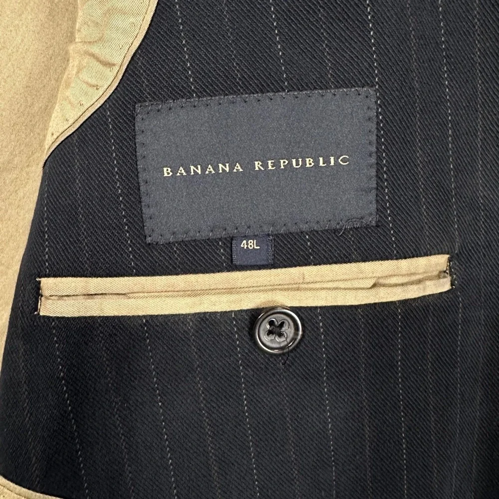 Banana Republic Blazer Mens 48L Black Pinstripe 100% Cotton Vintage 2005